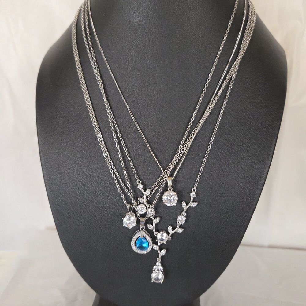 Lot of 5 Fashion Silver Tone Crystal Glass Necklaces 16 in. - 20 in.